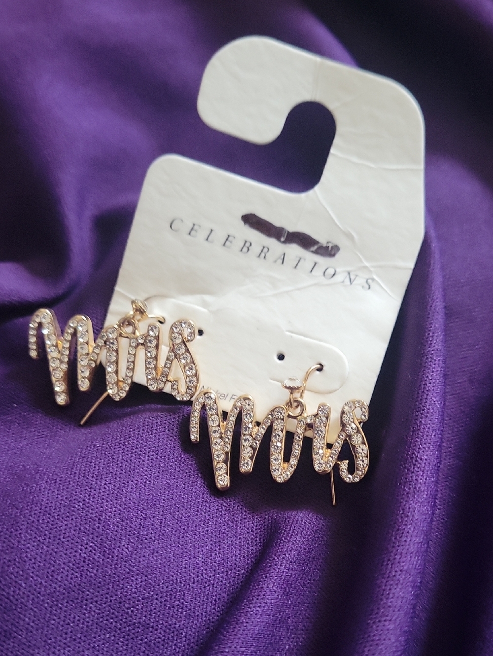 Cute 'Mrs' Crystal Script Drop Earrings